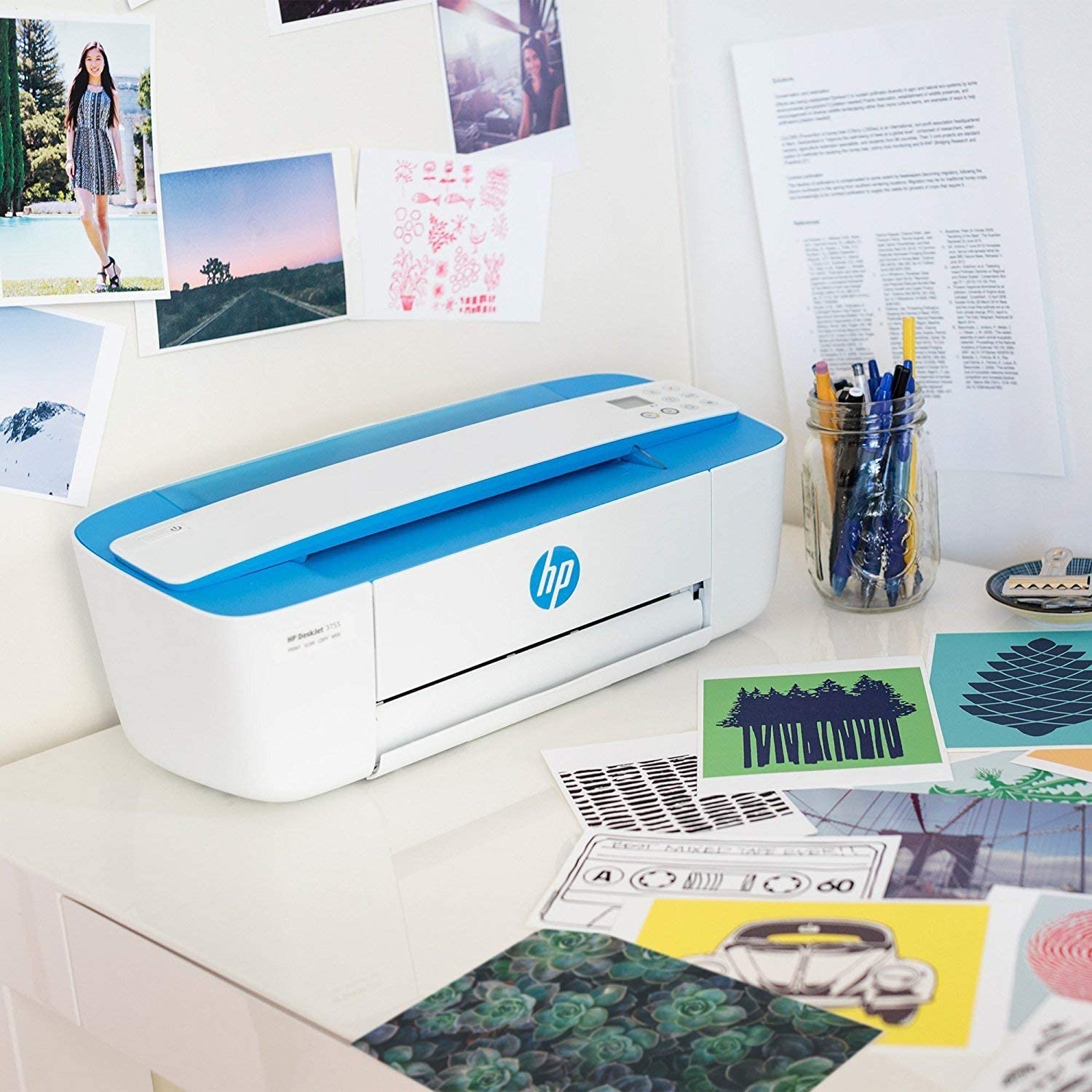 HP DeskJet 3755 Compact All-in-One Wireless Printer, HP Instant Ink, Works with Alexa - Blue Accent (J9V90A) HP DeskJet 3755 Compact All-in-One Wireless Printer, HP Instant Ink, Works with Alexa - Blue Accent (J9V90A)